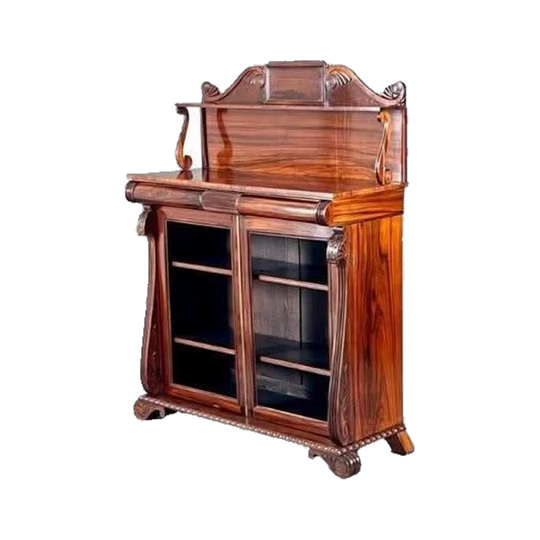 Antique English Regency Georgian Rosewood Chiffonier / Small Sideboard with Carved Egyptian Detailing, 1811–1820