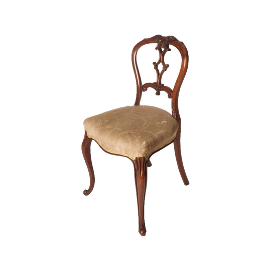 Antique English Victorian 1860s Set of four Solid Walnut Spoon-Back Dining/Salon Chairs