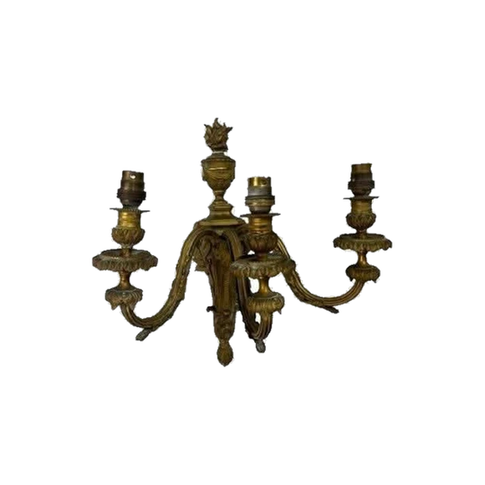 Pair of Vintage French Gilt Bronze Triple-Branch Wall Sconces