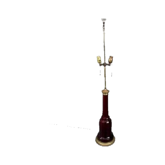Vintage English Ruby Glass and Brass Table Lamp, 112 cm