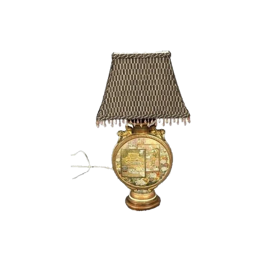 Antique Japanese Satsuma Moon Vase Table Lamp, Meiji Period (1868–1912), Gilt Embellished
