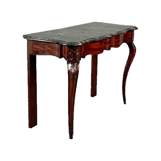 Antique French Mid-19th Century Mahogany & Oak Console / Hall / Side Table with Italian Portofino Marble Top