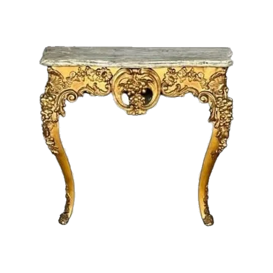 Antique 19th-Century French Louis XV Revival Gilt Console Table with Marble Top