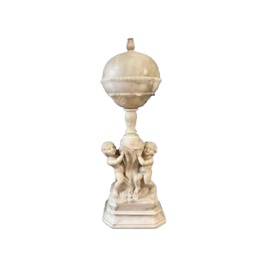 Antique Italian Carved Alabaster Mood Lamp with Cherubs, c. 1900