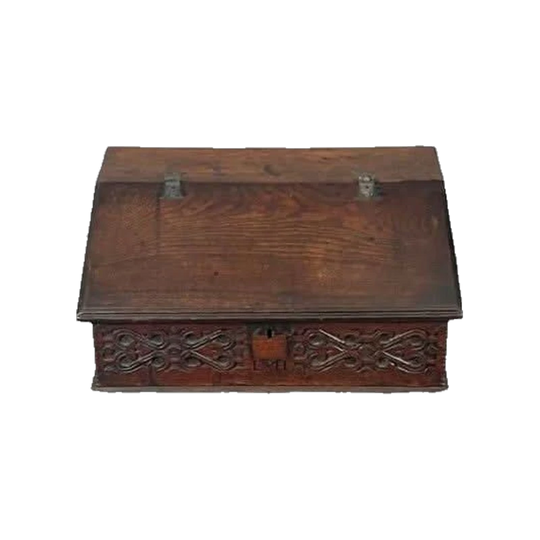 Antique English Carved Solid Oak Bible / Document Table Box, Late 17th–Early 18th Century