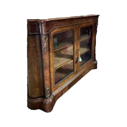 Antique English Victorian Side/Display Cabinet, Two-Door, French Louis XV Influence, Serpentine Ends, Mahogany & Figured Walnut, c.1860s