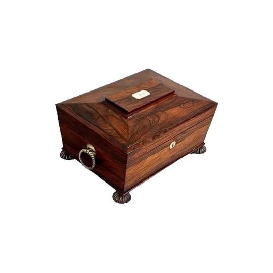 Antique English Georgian Regency Brazilian Rosewood Jewellery / Trinket Box, Sarcophagus Form, c.1811–1820