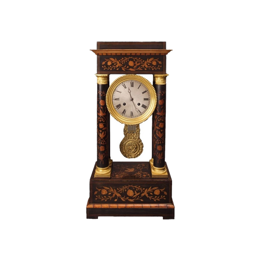 Antique French 19th-Century Portico Mantel Clock in Rosewood with Fruitwood Inlays, CF Petit à Paris