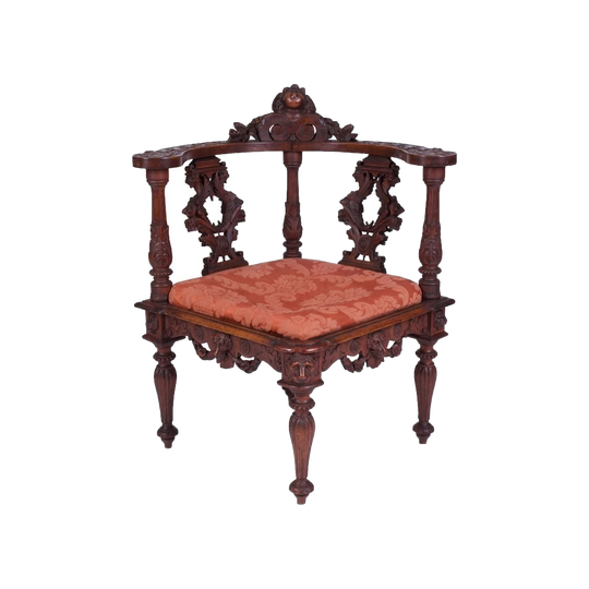 Antique Italian 19th Century Carved Corner Chair, Baroque Manner