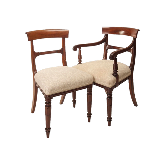 Antique English Late Georgian / William IV Mahogany Dining Chairs, Set of 10 (8 Side, 2 Carver), c.1830s