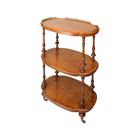 Antique English Victorian Burl Walnut Étagère / Whatnot Stand