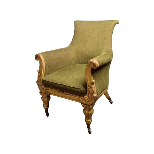 Antique English Regency Giltwood Bergère Armchair, Egyptian Taste, in the Manner of Thomas Hope, c. 1815