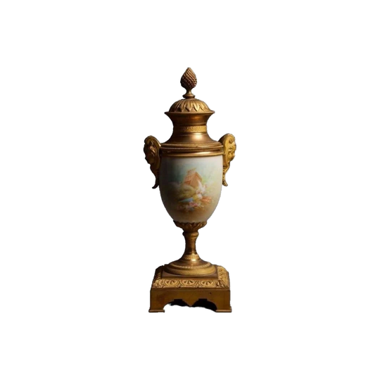Antique French Third Republic Lidded Cassolette in Bronze, Ormolu and Sèvres-Style Porcelain, Louis XVI Style, Paris c. 1875, Signed Collot