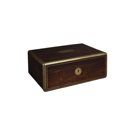 Early Victorian 19th-Century English Rosewood Box with Brass Inlay and Campaign Handle