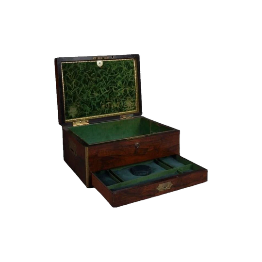 Antique English Early–Mid Victorian Brass-Bound Brazilian Rosewood Fitted Jewellery Box