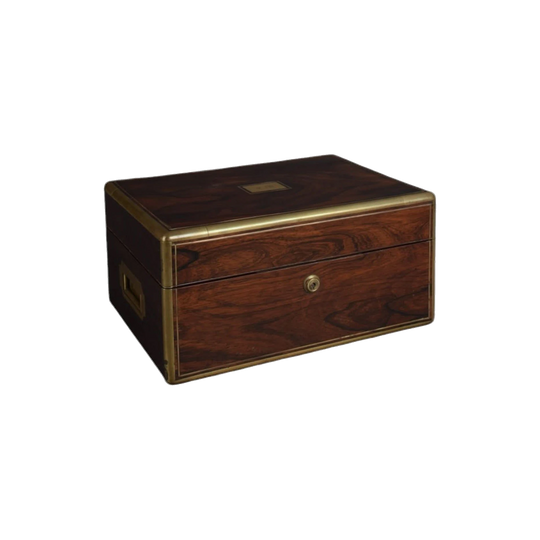 Antique English Victorian Rosewood Brass-Bound Box with Fitted Interior