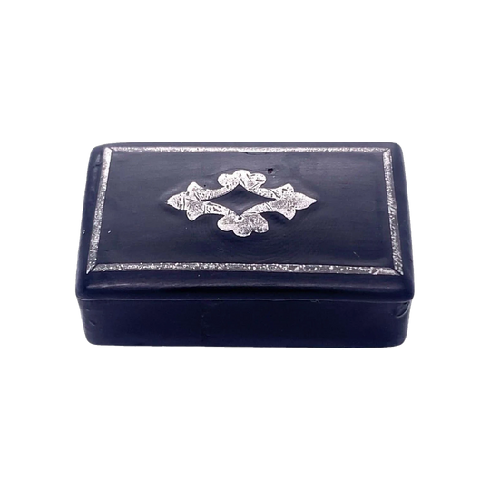 Papier-Mâché Snuff Box with Silver Inlay, c. 1870