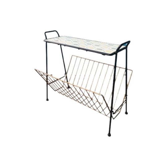 Australian Mid-Century Magazine Rack / Side Table, 1950s, Tiled Motif Top