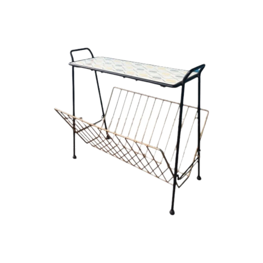 Australian Mid-Century Magazine Rack / Side Table, 1950s, Tiled Motif Top