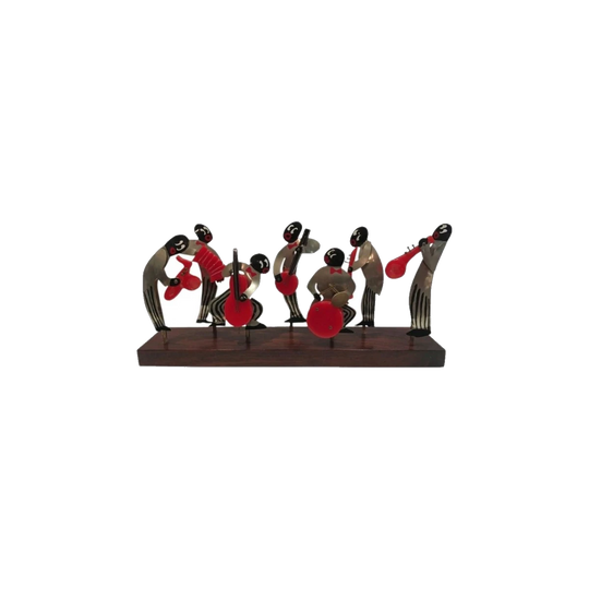 French Art Deco 'Age of Jazz' Musician Brooch Set in Chrome and Galalith, 1930s