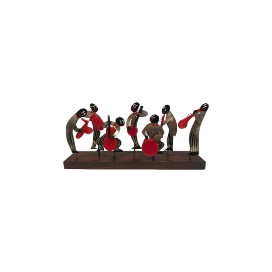 French Art Deco 'Age of Jazz' Musician Brooch Set in Chrome and Galalith, 1930s