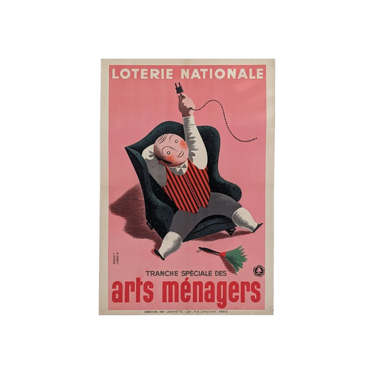 Loterie Nationale Poster — Arts Ménagers, Pink — Derouet-Lesacq (Edgar Derouet & Charles Lesacq), France