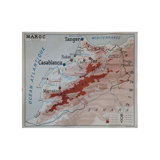 French Map of Morocco, North Africa