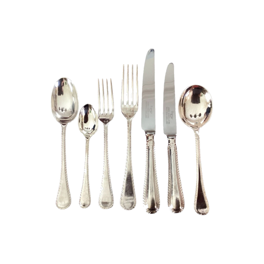 James Dixon & Sons Silver-Plated Cutlery Set, Feather Edge, Sheffield, 8 Place Settings, Boxed (56 Pieces)