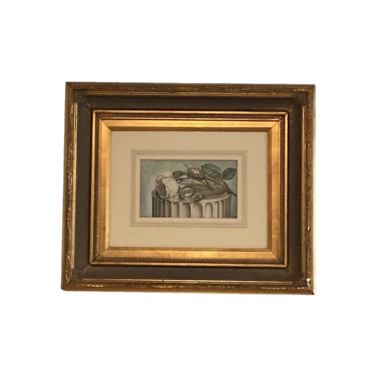 Pastel Rose on Column, Under Glass, in French-Style Gilded Frame