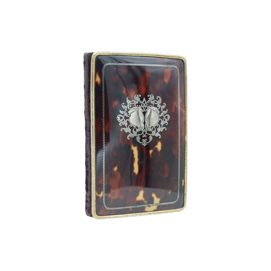Ladies tortoiseshell aide memoire inlaid with silver and gold