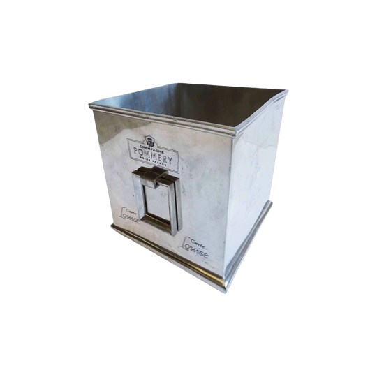 Vintage Pommery French Champagne Square Ice Bucket, Pewter/Tin, Embossed Lettering