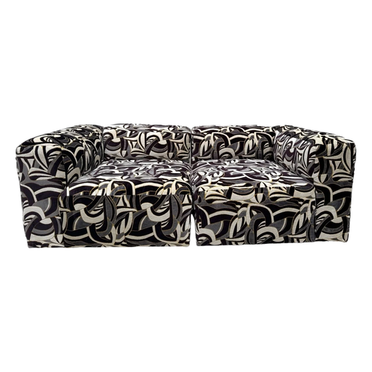 HAY Mags Two-Seater Modular Sofa, Custom Reupholstered in Navy Geometric Pattern