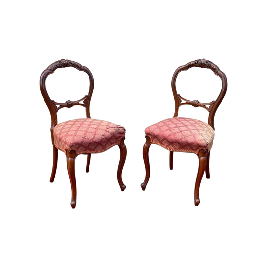 Pair of Victorian Mahogany chairs, balloon backs & carved, c. 1870