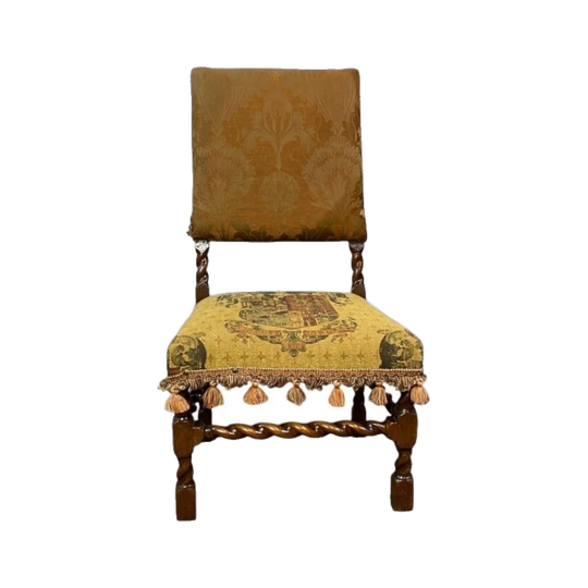 English Walnut chair with original damask cover, 17th century