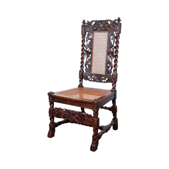 Charles II walnut & beech ‘Restoration’ chair, cherubs & crown, C. 1680