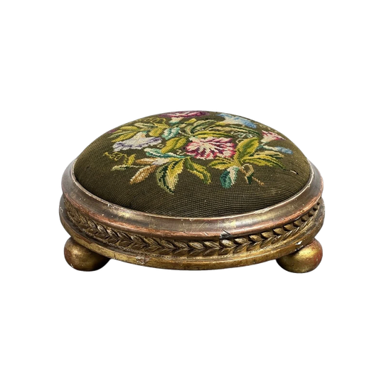 French embroidered giltwood footstool, c.1870