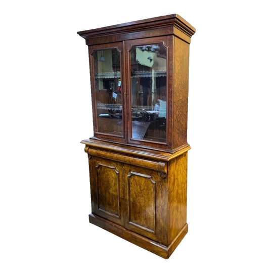 Victorian simulated Burr Walnut Dwarf Bookcase, c. 1875