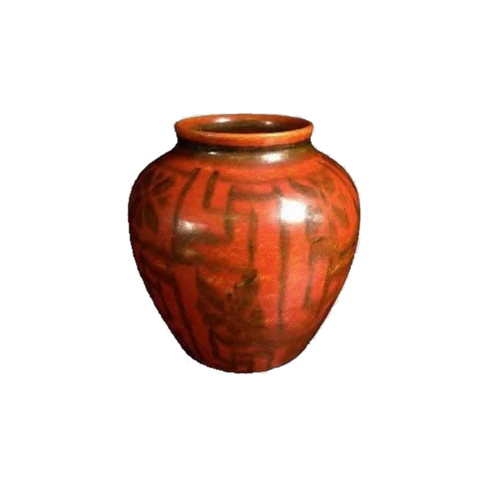 Royal Lancastrian pottery vase, orange with geometric pattern, c.1920