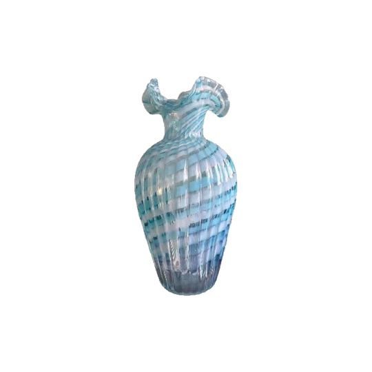 Victorian glass vase, inside spiral blue & white