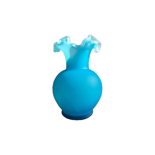 Victorian blue satin glass vase, c.1880
