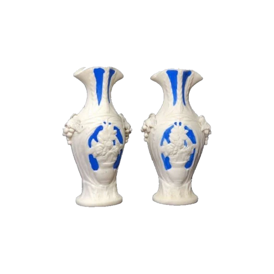 Pair of American Bennington bisque vases, grapes & wheat, c. 1860
