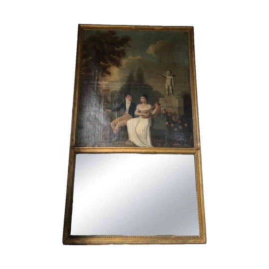 French trumeau mirror & oil painting, C. 1805