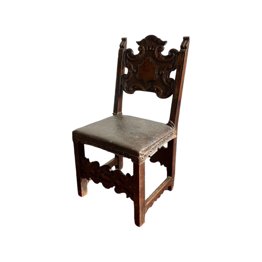 Italian Baroque walnut chair, unusual small size, 17th century