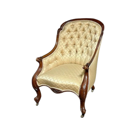 Antique English Victorian Walnut Bergère Lounge/Salon Chair in the Louis XV Manner