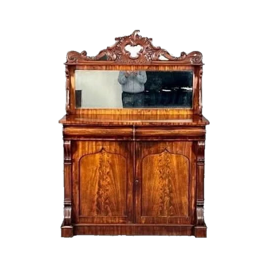 Antique English Early Victorian Mahogany Chiffonier / Sideboard with Original Pier Glass, circa 1845