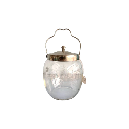 Edwardian silver plate and glass biscuit barrel, star cutting, c.1900