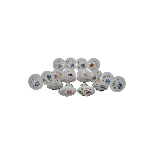 Eighteen piece hand painted porcelain dessert service by William Brownfield