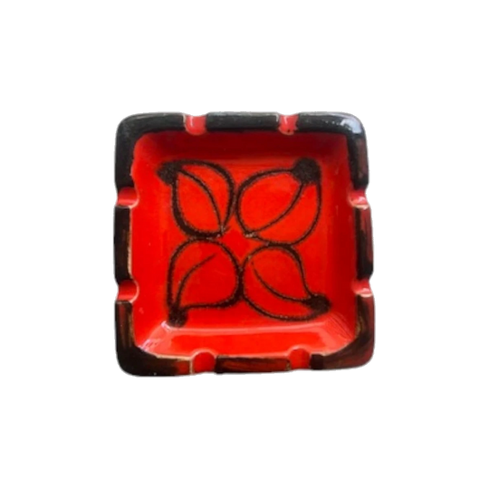 Mid-Century Modern Ceramic Ashtray – Deep Orange and Brown Glaze