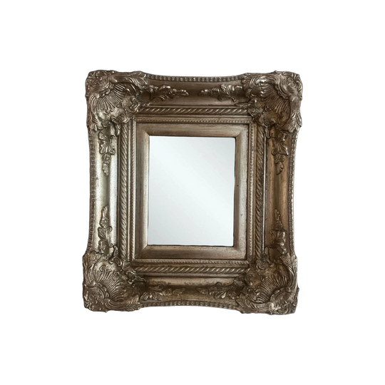 Antique Spanish Wall Mirror, 50 cm Square, Silver-Toned Patina