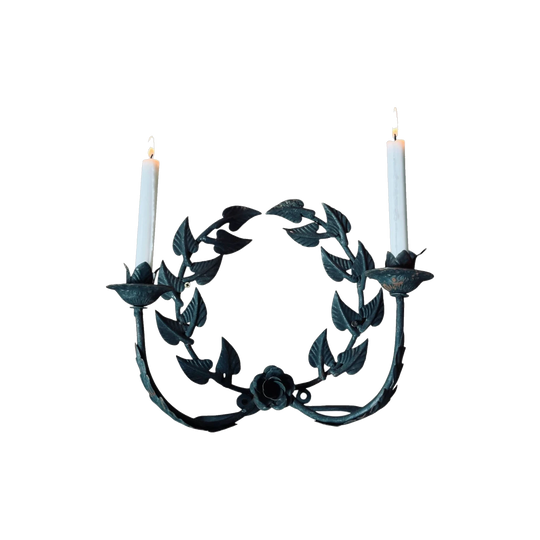 Vintage Metal Wreath Twin Candle Holder